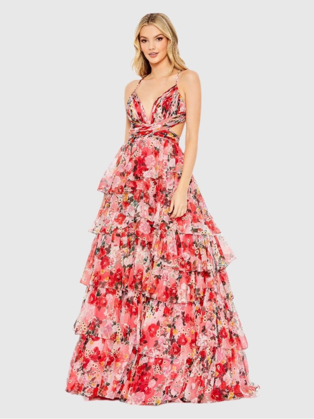 Mac Duggal 67985 Red Pleated Chiffon Cut Out Ballgown Size 6 NWT